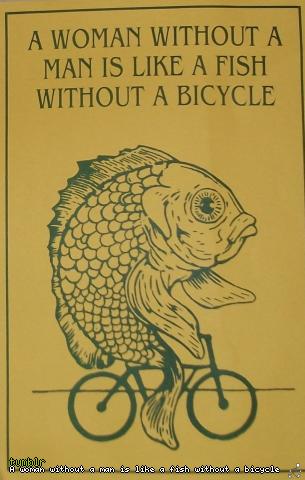 A woman without a man is like a fish without a bicycle